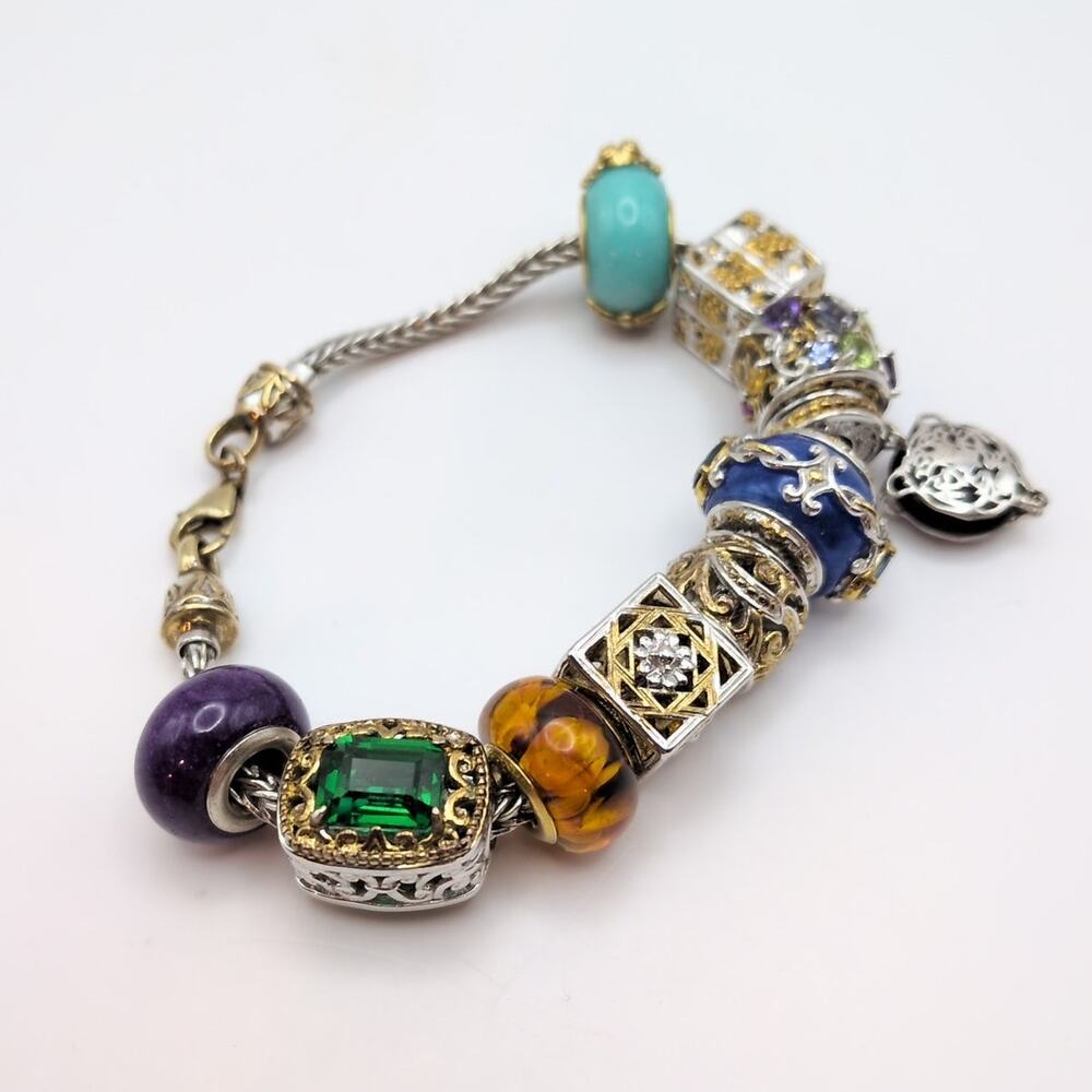 Gems en Vogue Michael Valitutti Sterling Silver Gemstone Charm Bracelet 6.75"